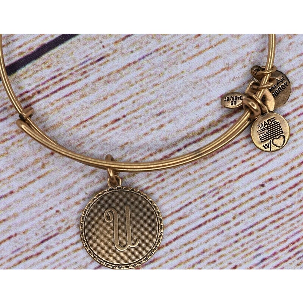 NEW NWT Alex and Ani Older Letter Initial U Charm Bangle Gold Bracelet